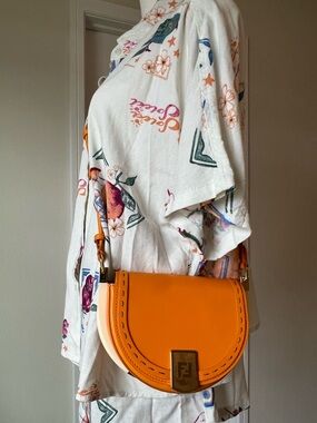 Fendi Orange and Cream Leather Saddle Crossbody Bag